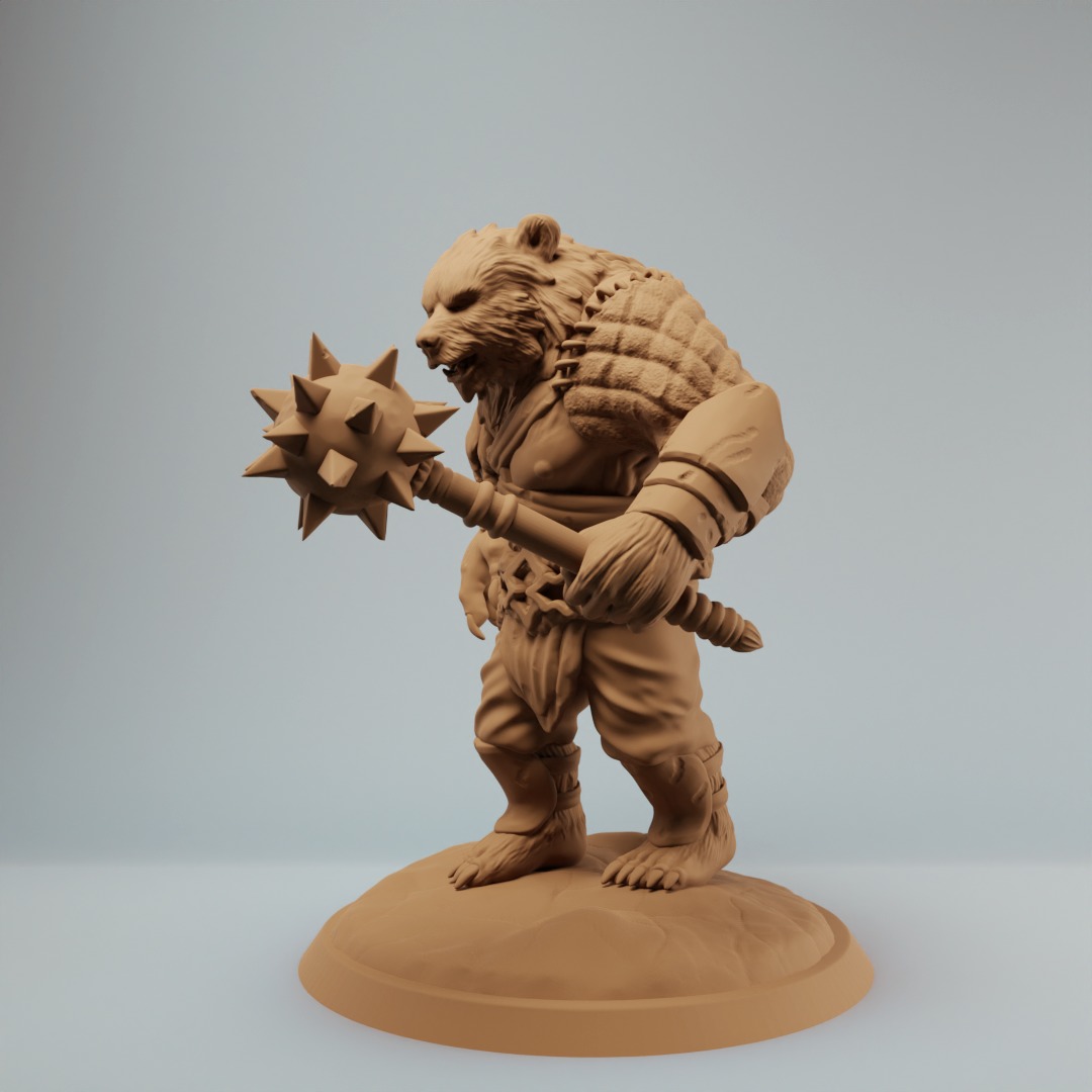 Werebear bear fighters with mace and spear pre supported 3D print model_1