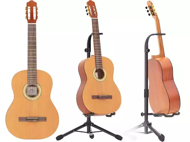Classical guitar with tripod stand 3D model