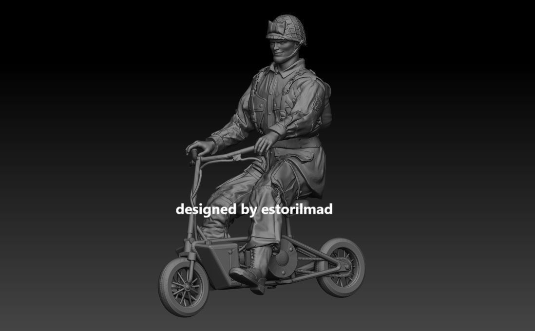 WW2 AMERICAN PARATROOPER MOUNTED ON WELBIKE 3D print model_1