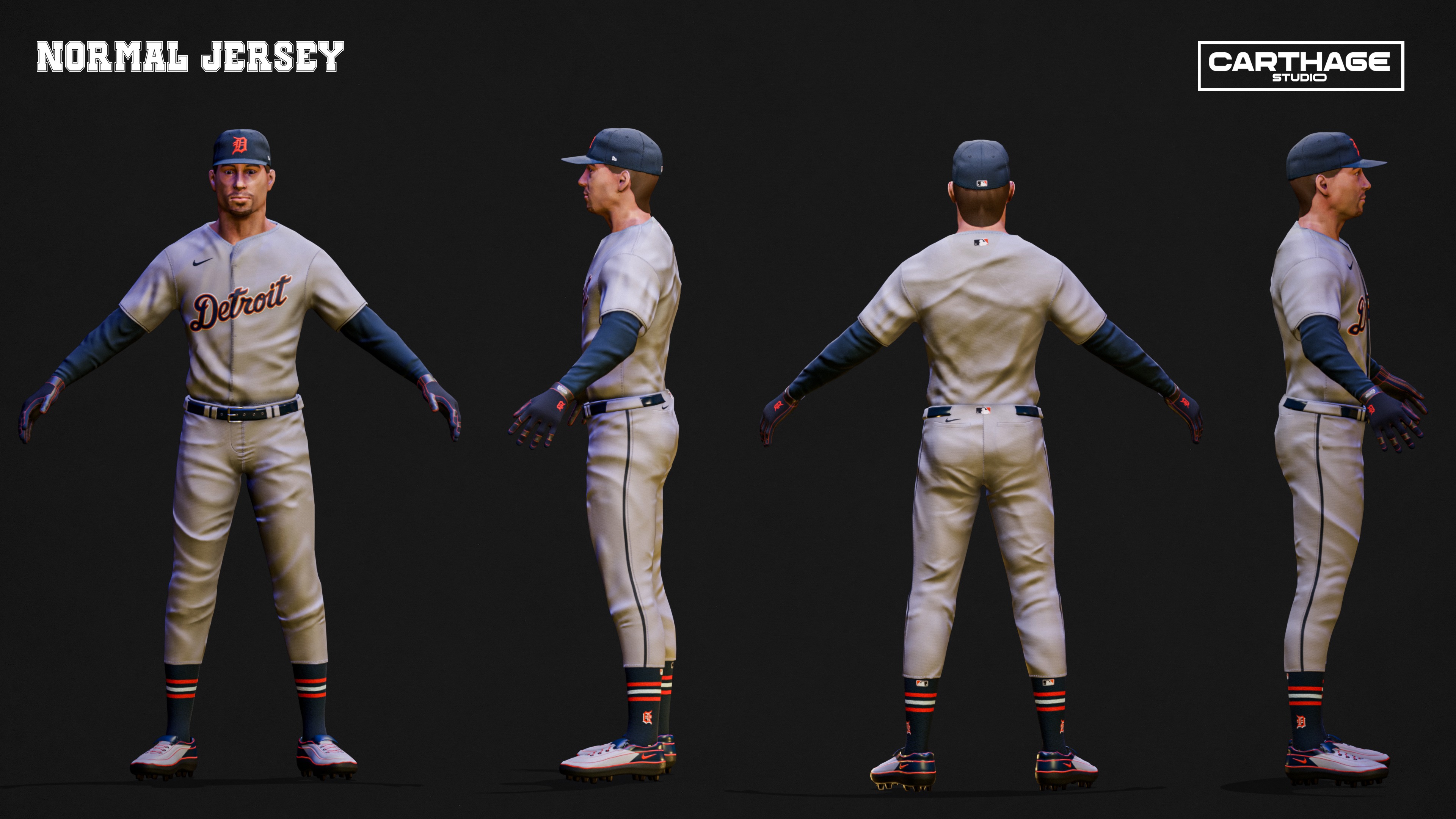 Detroit Tigers Character And Essential Baseball Equipment Low-poly 3D model_5