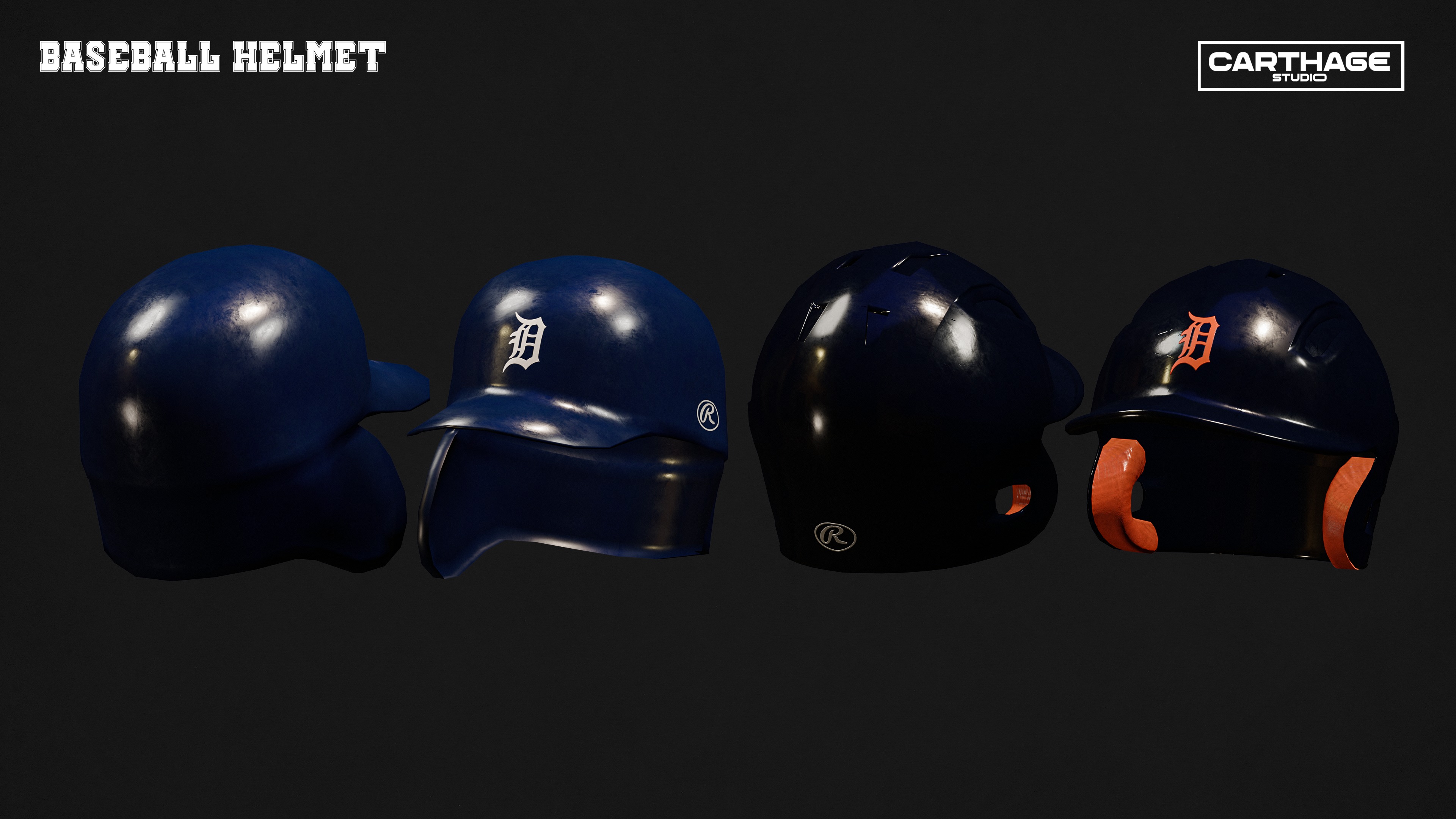 Detroit Tigers Character And Essential Baseball Equipment Low-poly 3D model_15