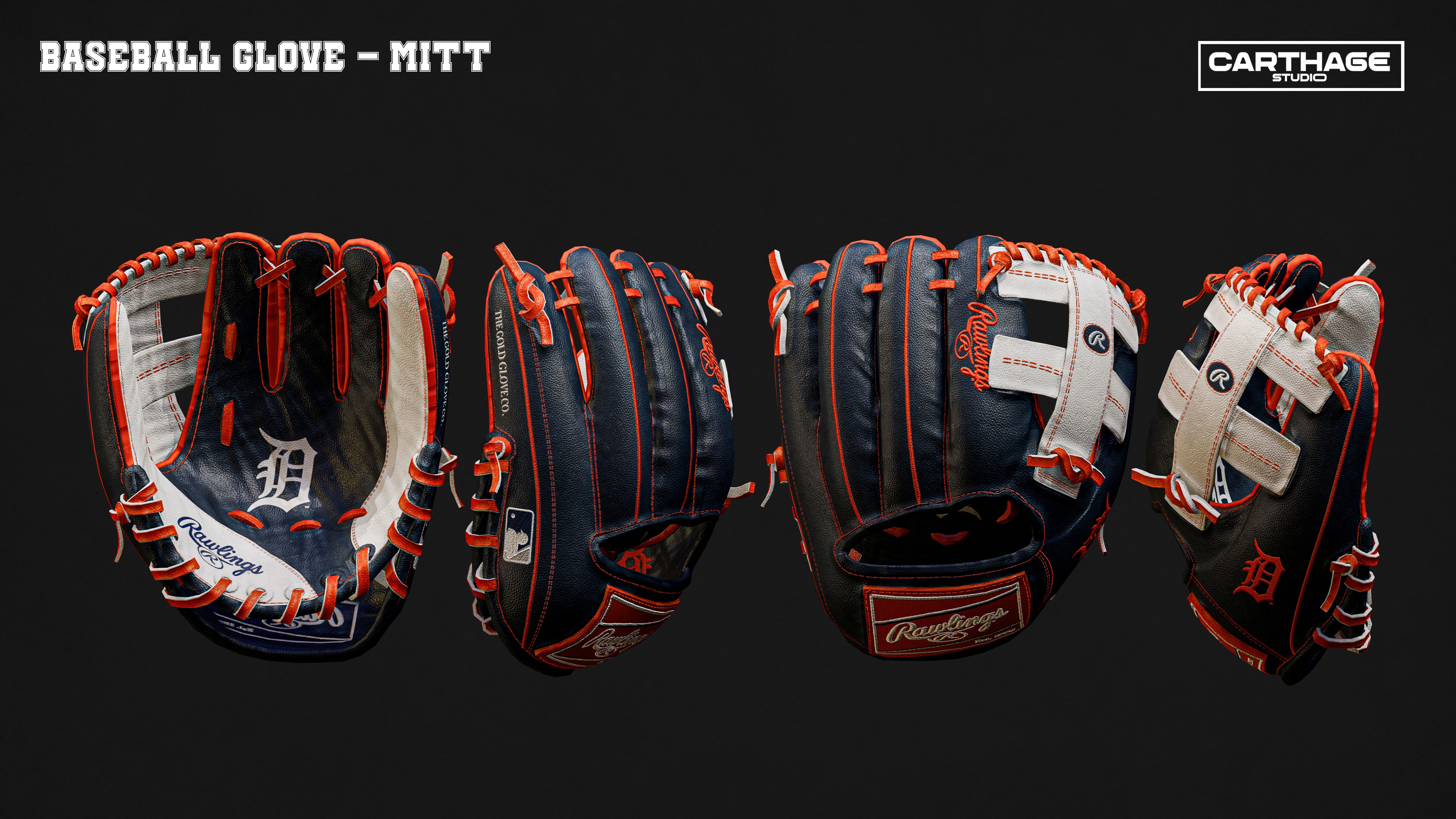 Detroit Tigers Character And Essential Baseball Equipment Low-poly 3D model_8