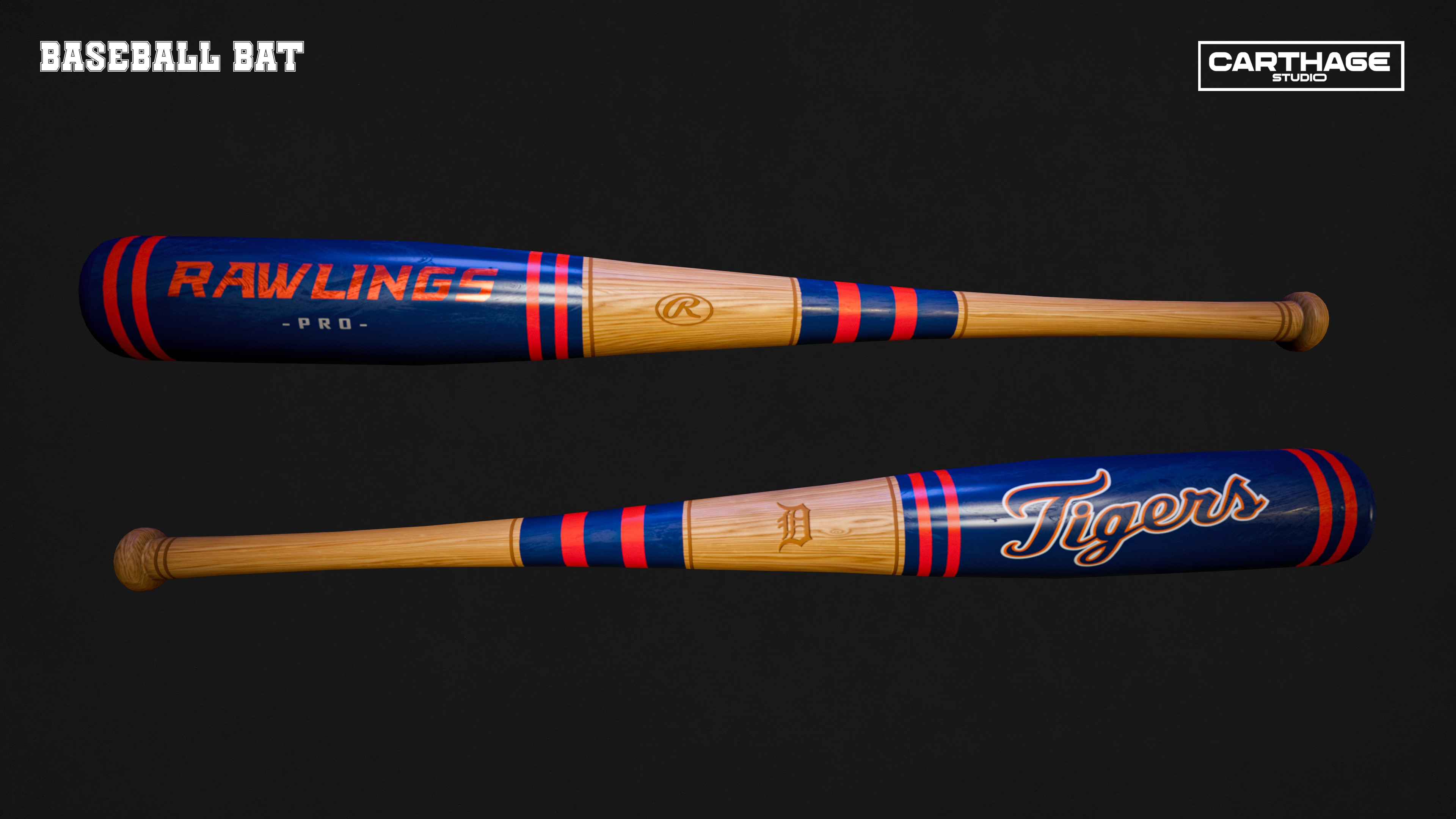 Detroit Tigers Character And Essential Baseball Equipment Low-poly 3D model_11