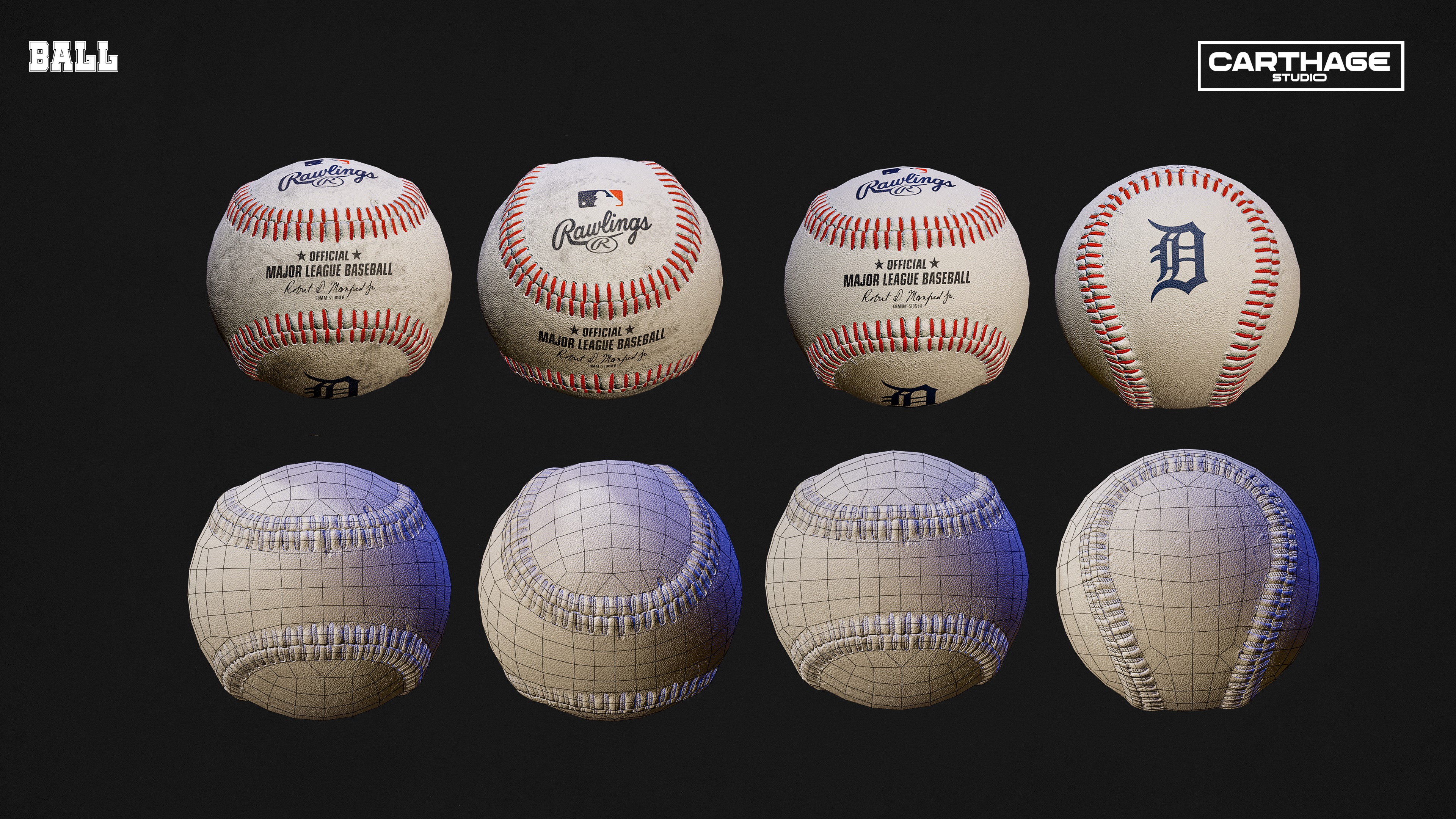 Detroit Tigers Character And Essential Baseball Equipment Low-poly 3D model_10