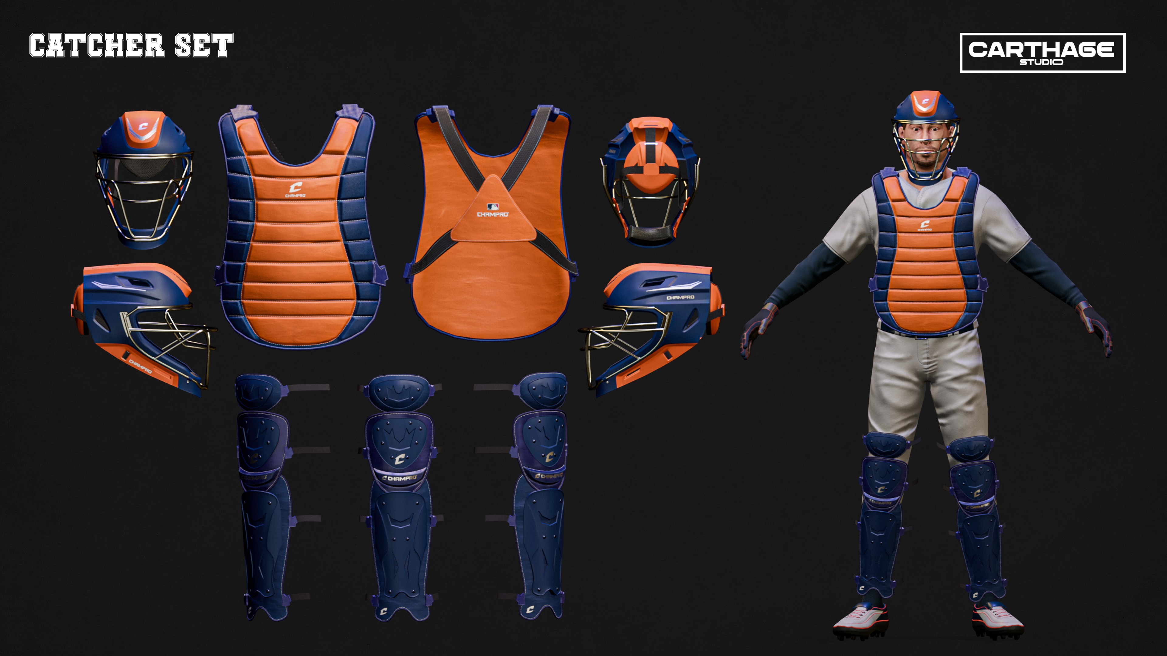 Detroit Tigers Character And Essential Baseball Equipment Low-poly 3D model_3