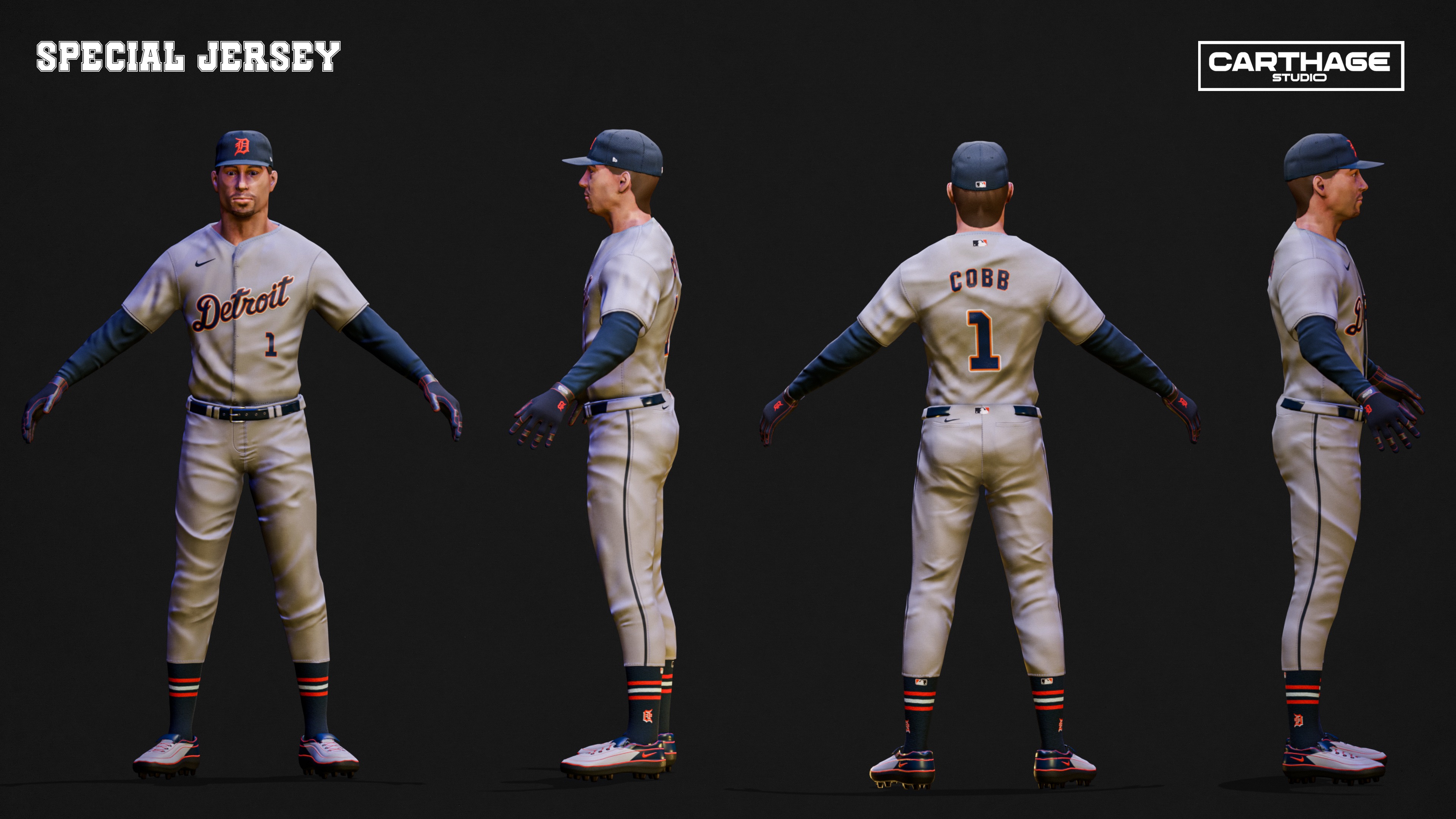 Detroit Tigers Character And Essential Baseball Equipment Low-poly 3D model_6