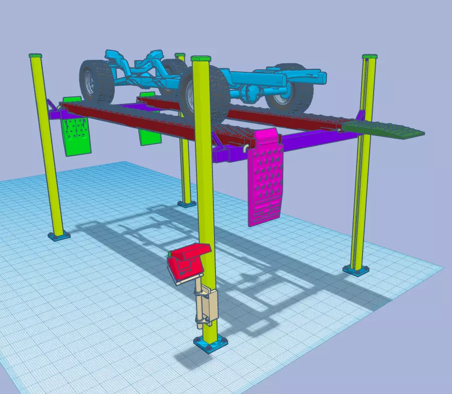 4 post car or truck lift 3D print model_0