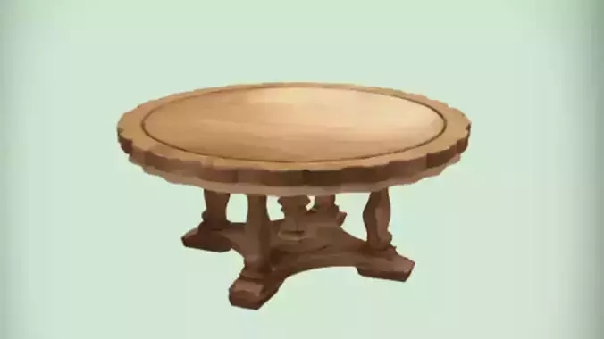 Wooden round table 3D Game Ready Model