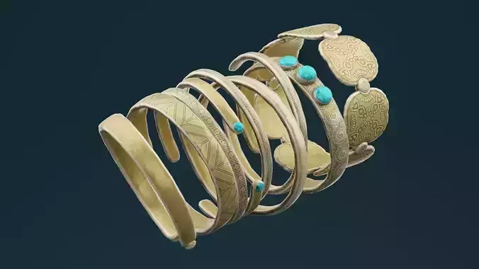 Golden Bangles Low-poly 3D model