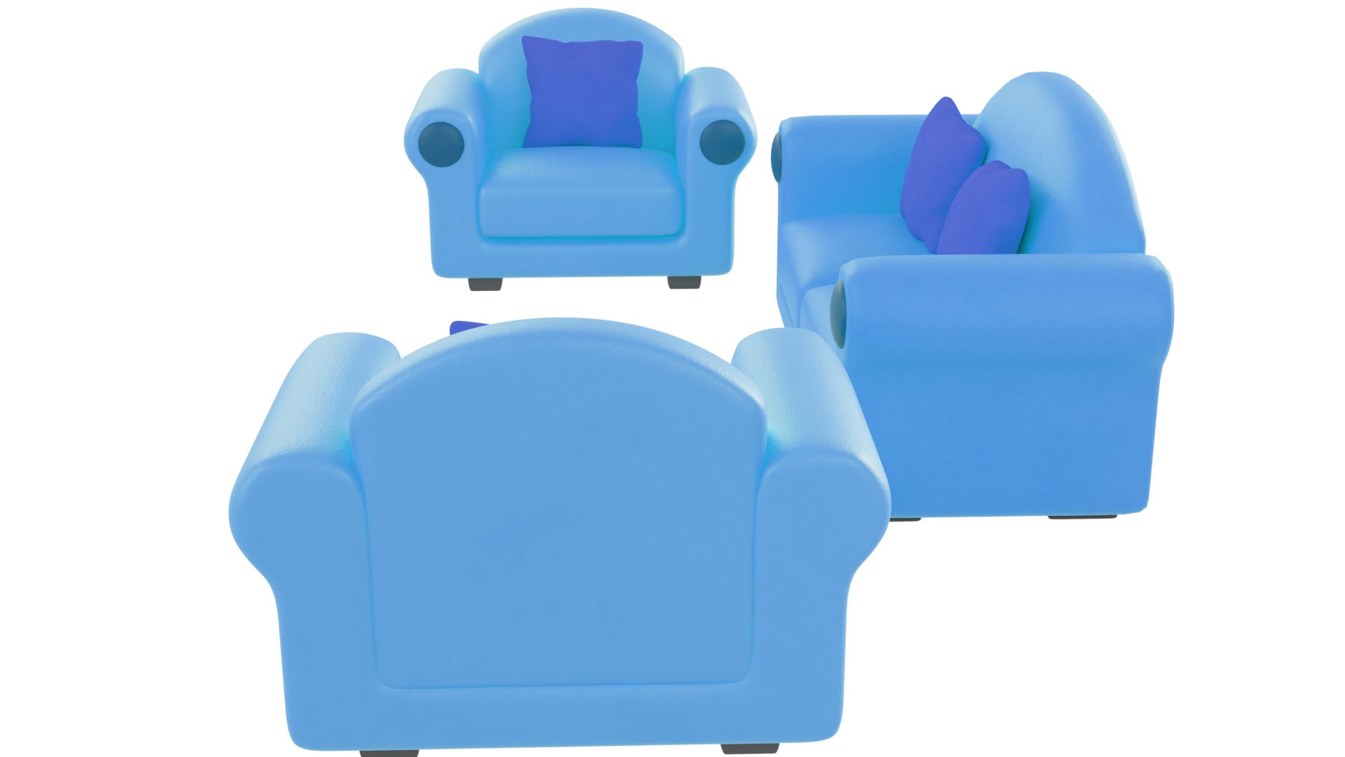 Sofa Set 01 Low-poly 3D model_3