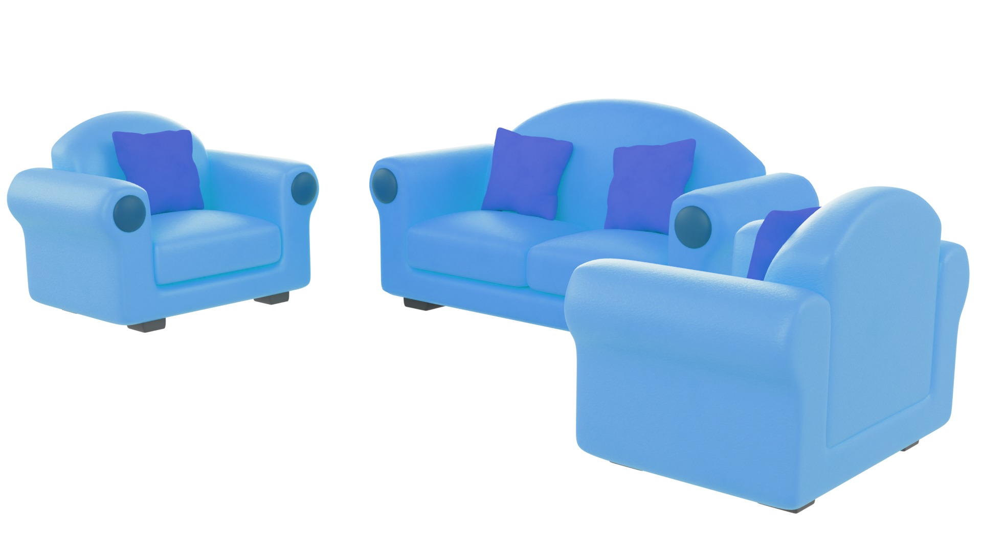 Sofa Set 01 Low-poly 3D model_2