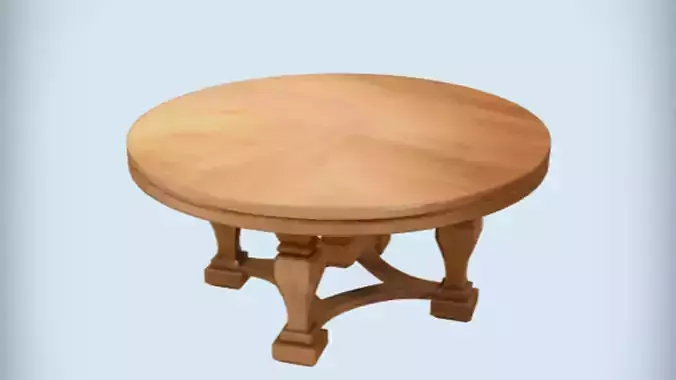 wooden round table   3D Game Ready Model