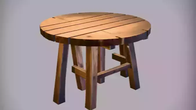 wooden round table 3D Game Ready Model