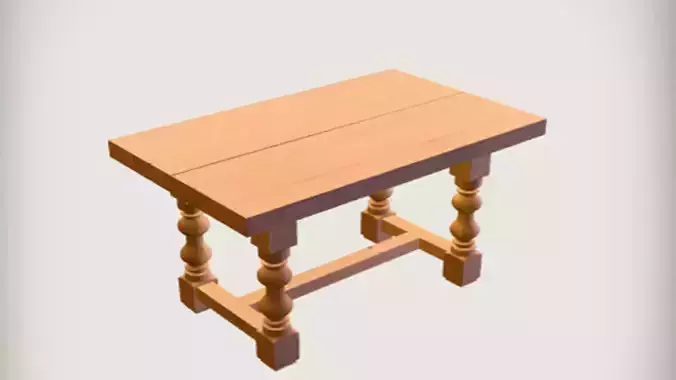 Wooden dining table  3D Game Ready Model