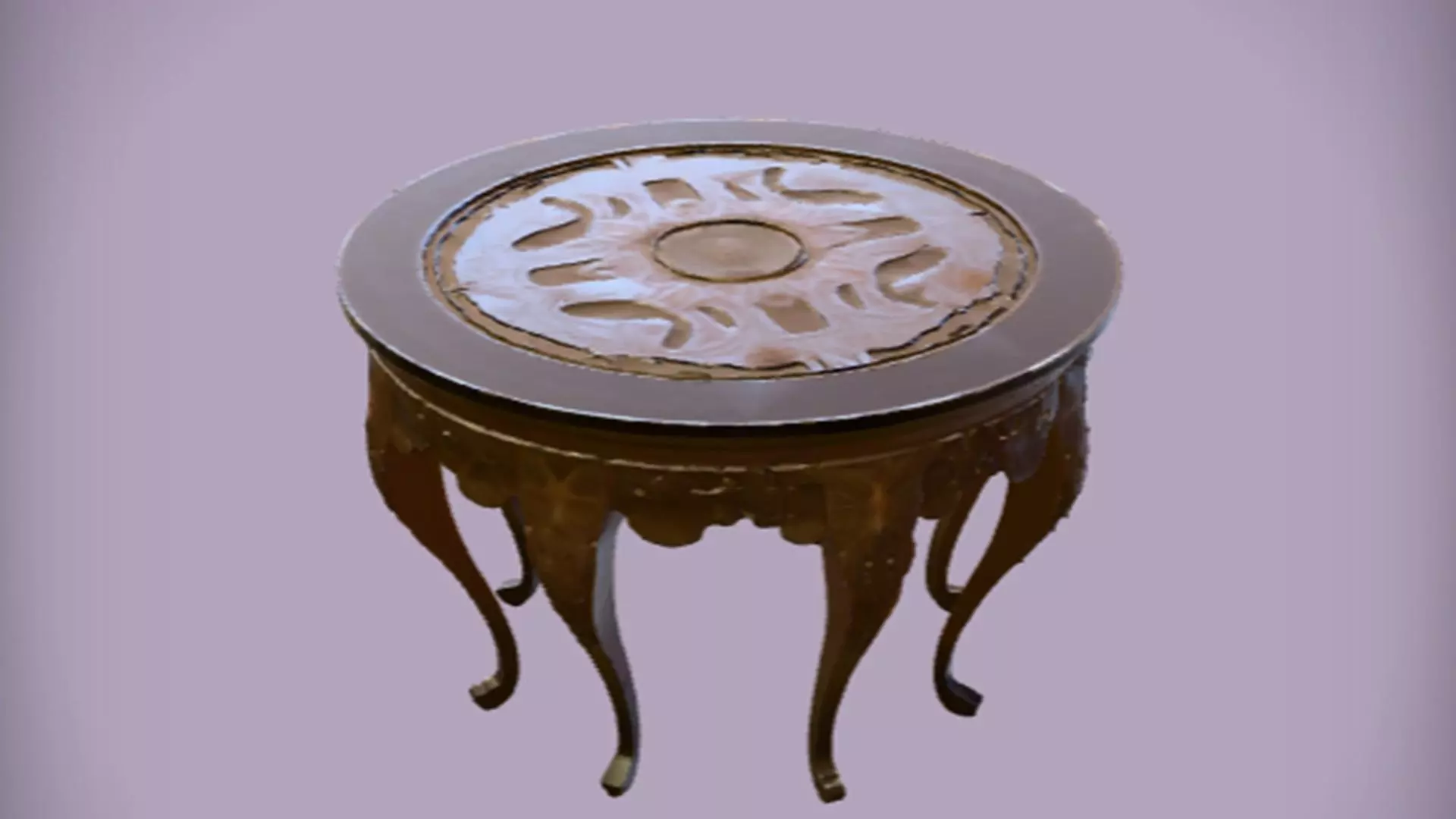 ornate round wooden table 3D model_0
