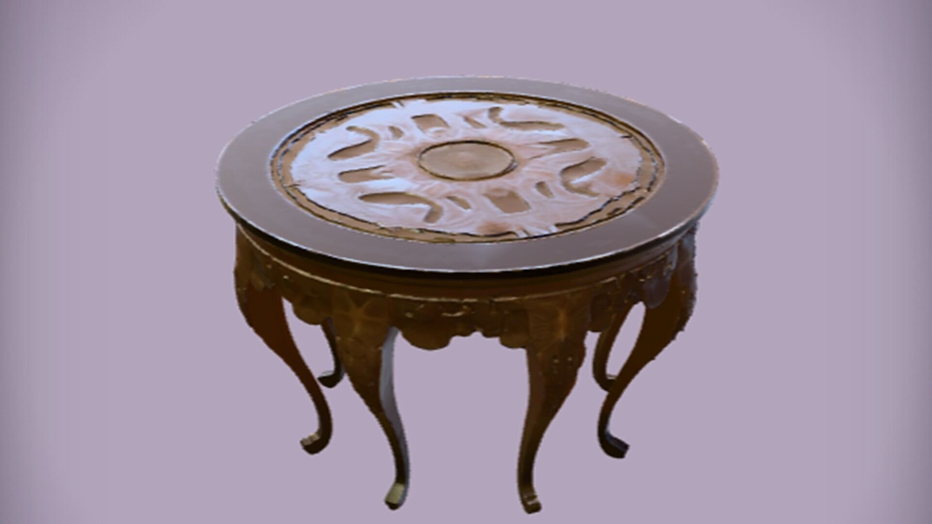 ornate round wooden table 3D model_2