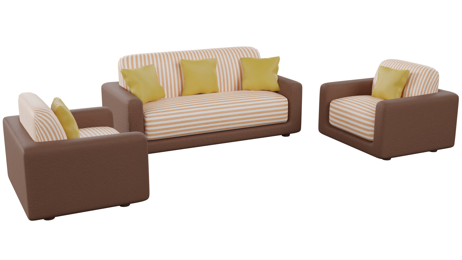 Sofa Set 02 Low-poly 3D model_2