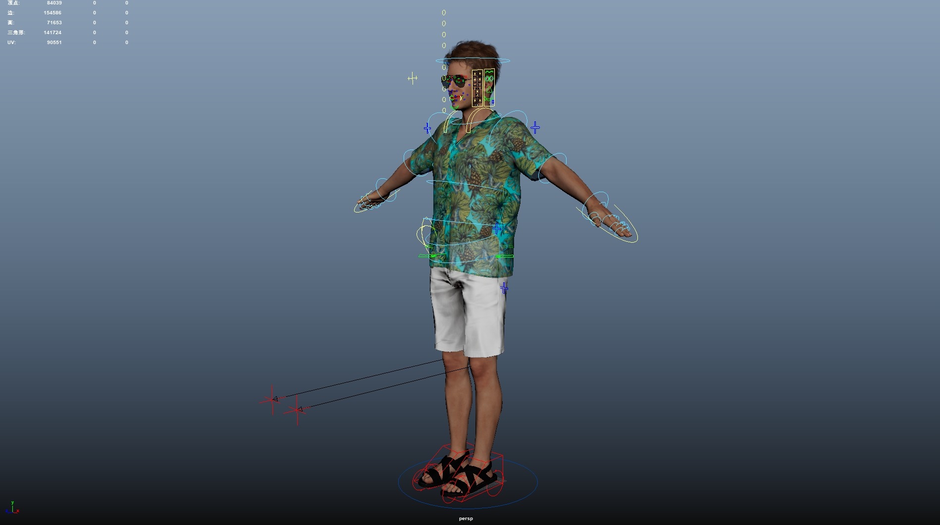 Casual Man with Hawaiian Shirt Low-poly 3D model_19