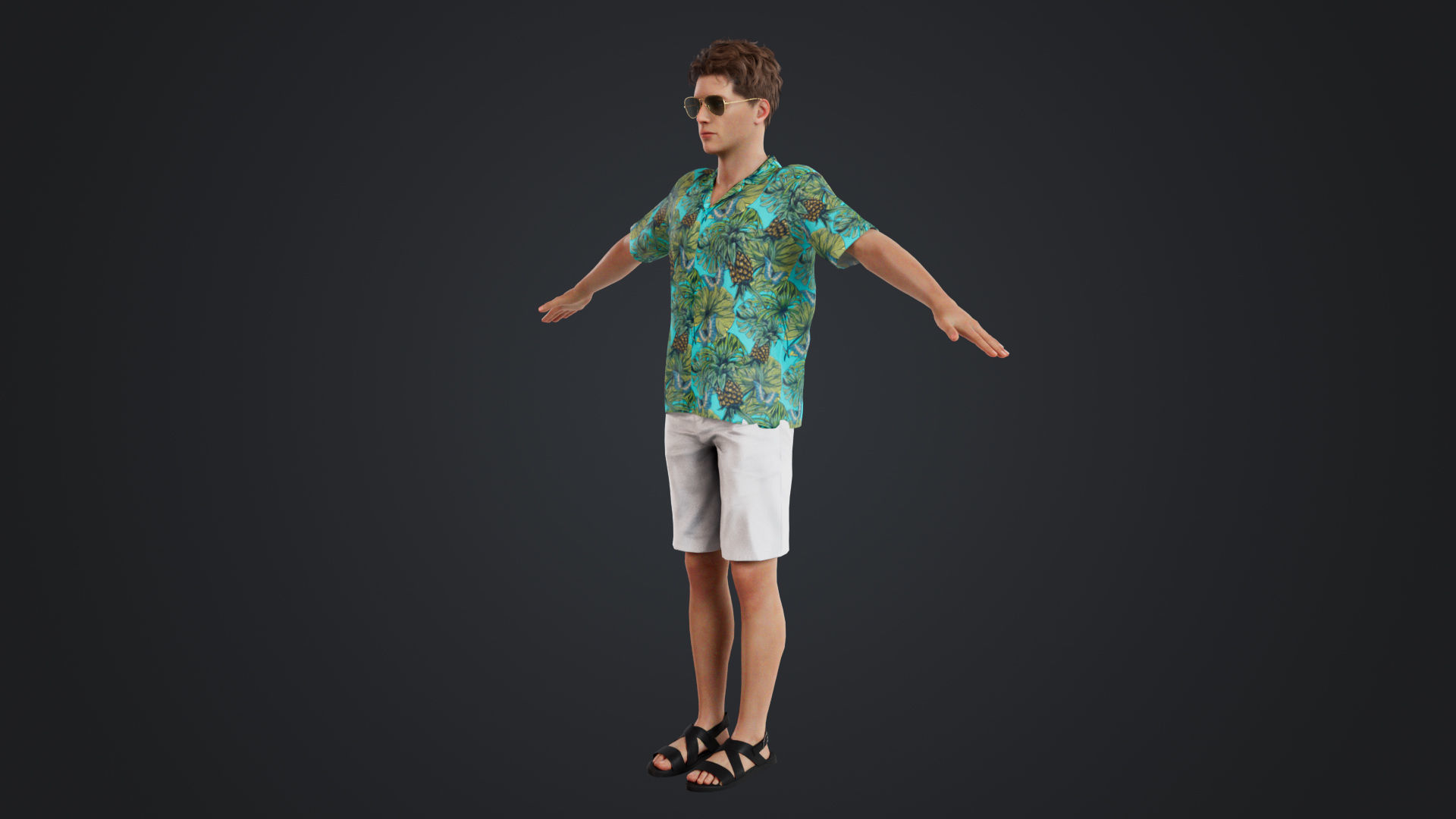 Casual Man with Hawaiian Shirt Low-poly 3D model_2