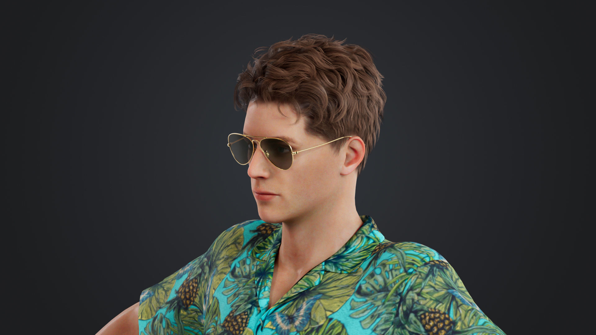 Casual Man with Hawaiian Shirt Low-poly 3D model_7