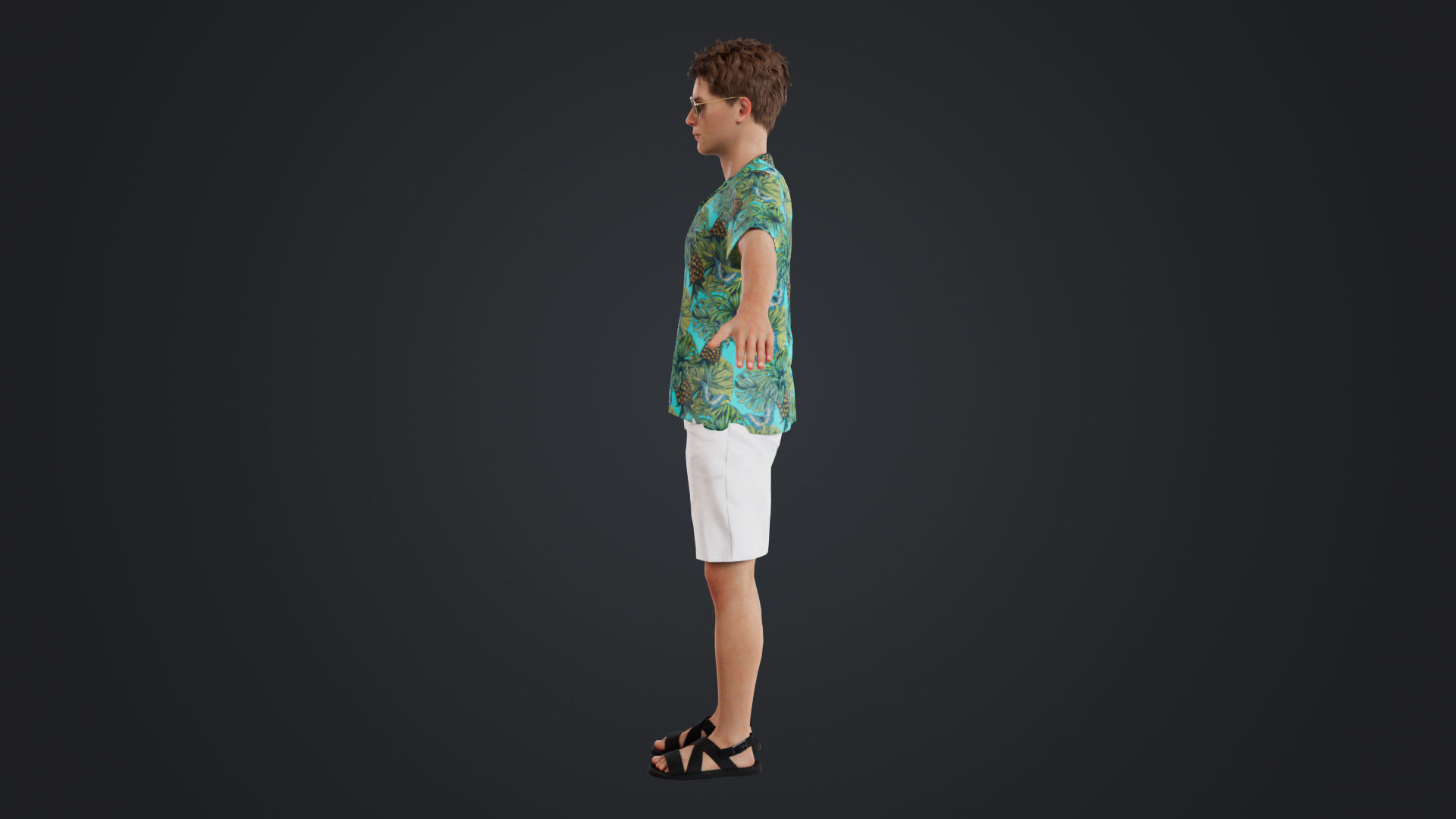 Casual Man with Hawaiian Shirt Low-poly 3D model_3