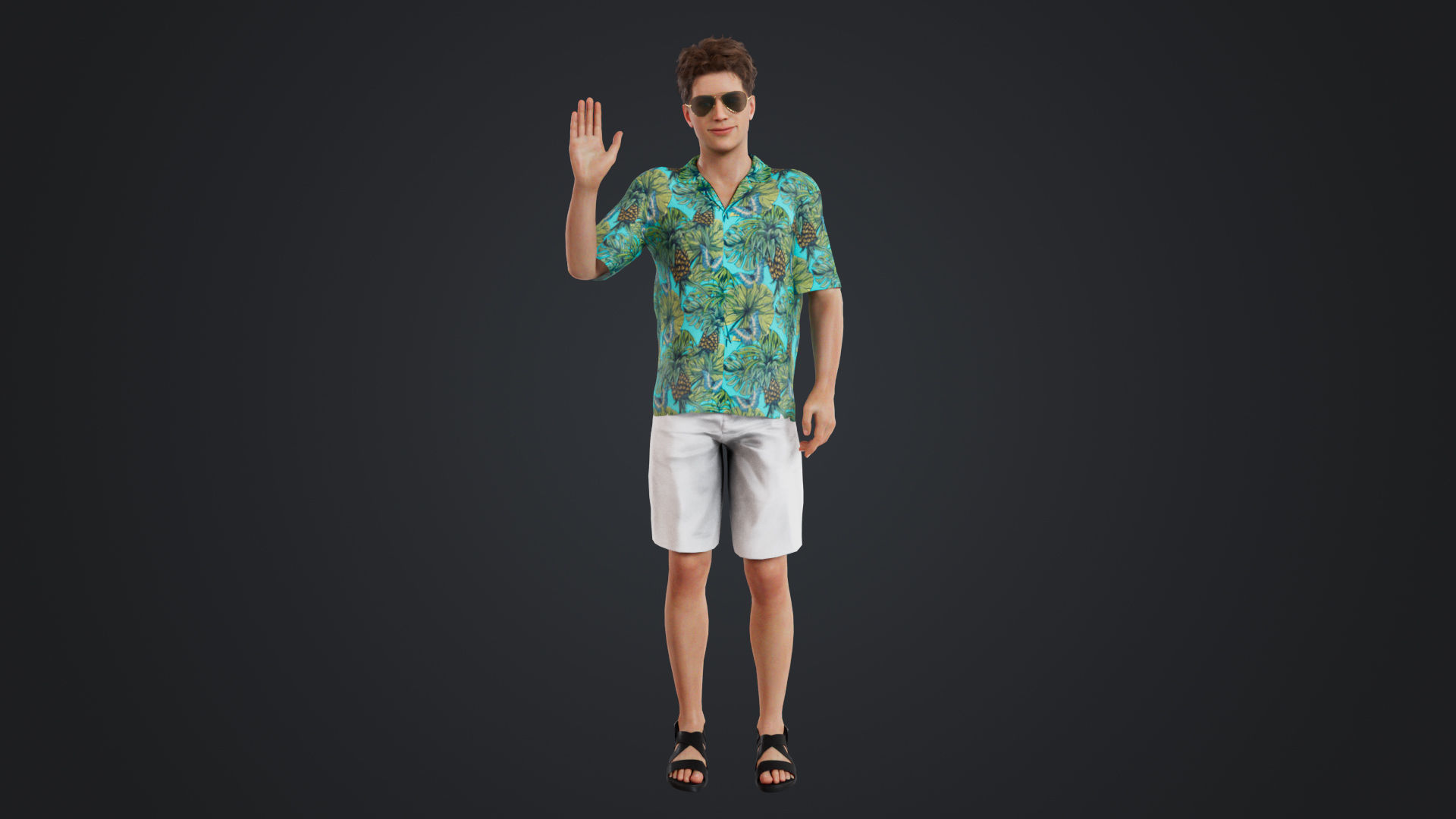 Casual Man with Hawaiian Shirt Low-poly 3D model_15