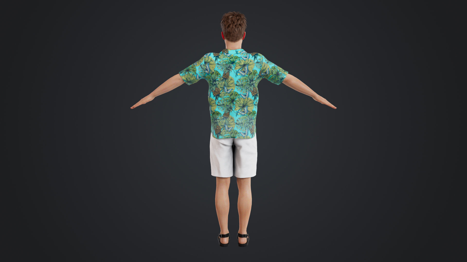 Casual Man with Hawaiian Shirt Low-poly 3D model_5