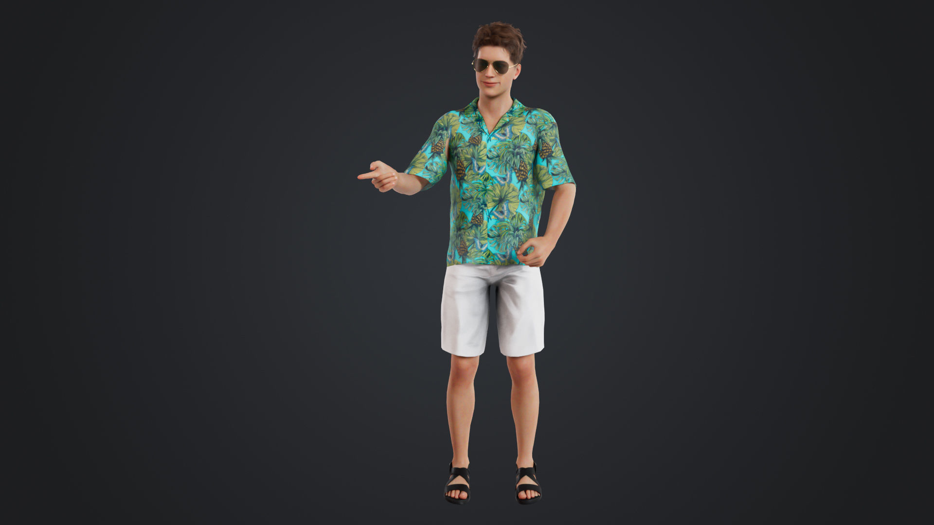 Casual Man with Hawaiian Shirt Low-poly 3D model_16