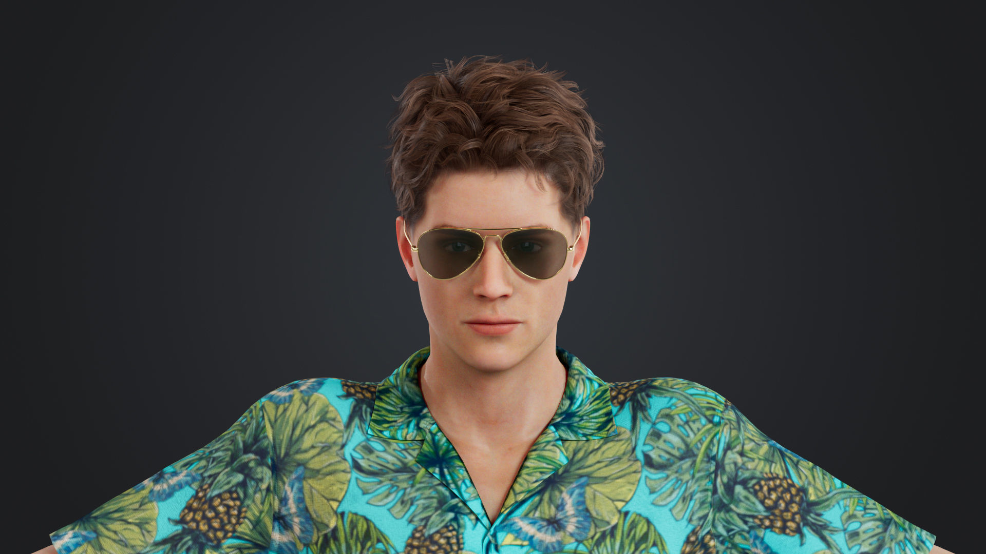 Casual Man with Hawaiian Shirt Low-poly 3D model_6