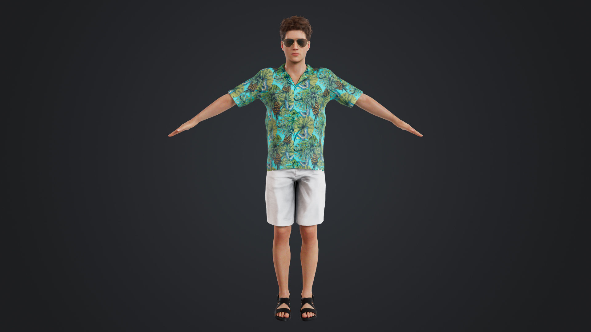 Casual Man with Hawaiian Shirt Low-poly 3D model_1