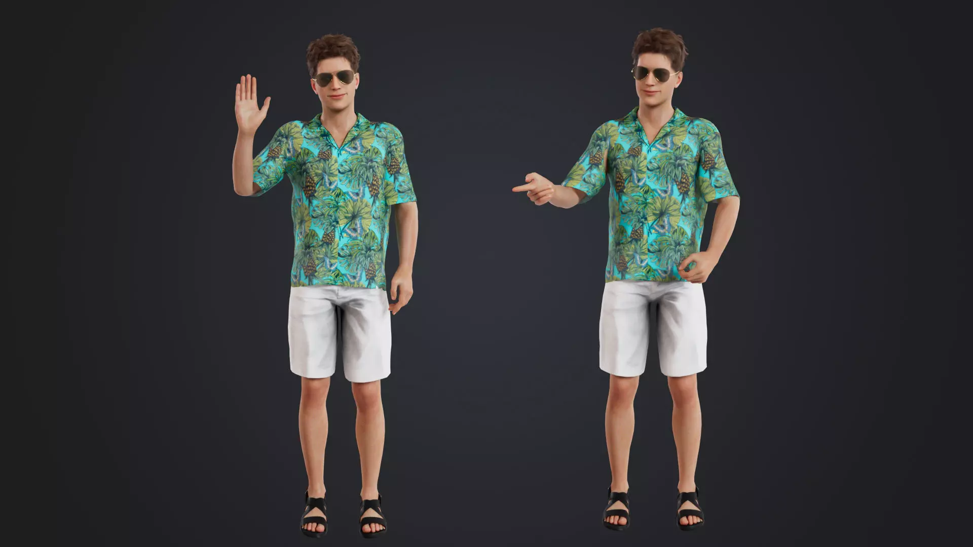 Casual Man with Hawaiian Shirt Low-poly 3D model_0