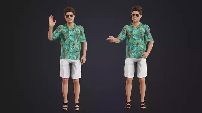 Casual Man with Hawaiian Shirt Low-poly 3D model