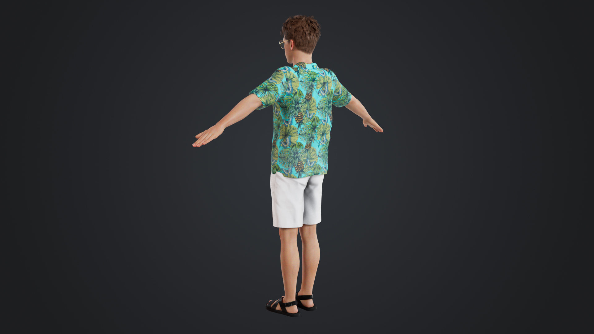 Casual Man with Hawaiian Shirt Low-poly 3D model_4