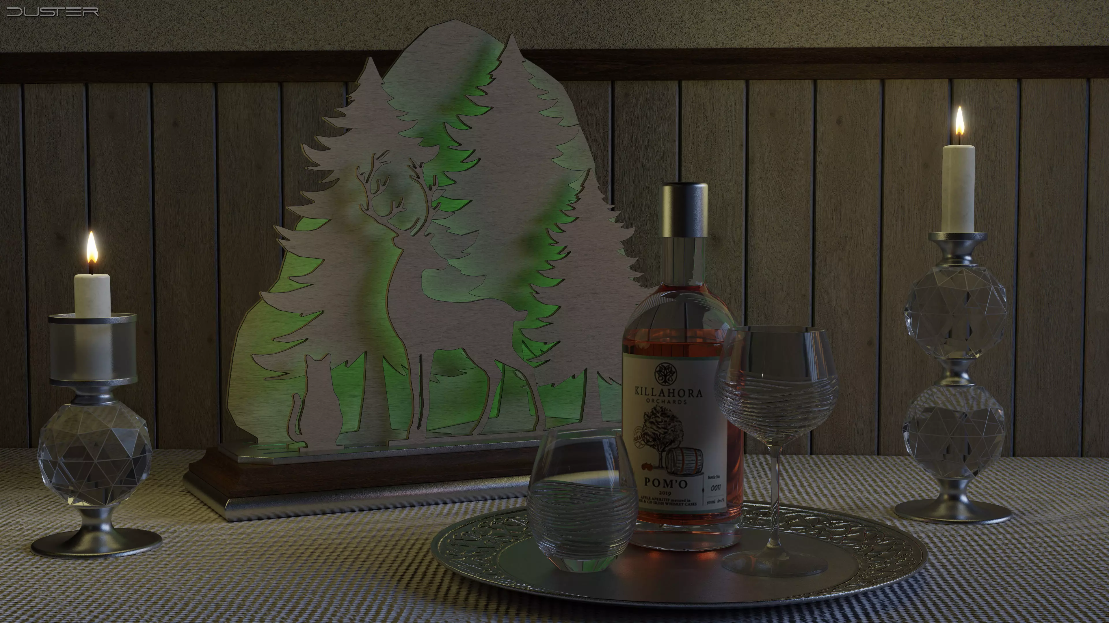 Holiday Decor - Wine - Glasses - Candles 3D model