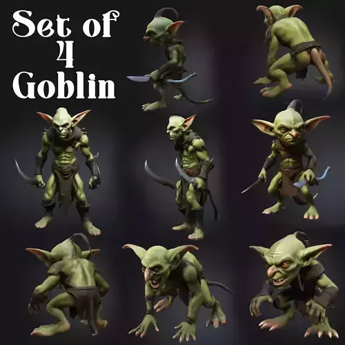 set of 4 stylized fantasy goblin assassin 3D models 3D model