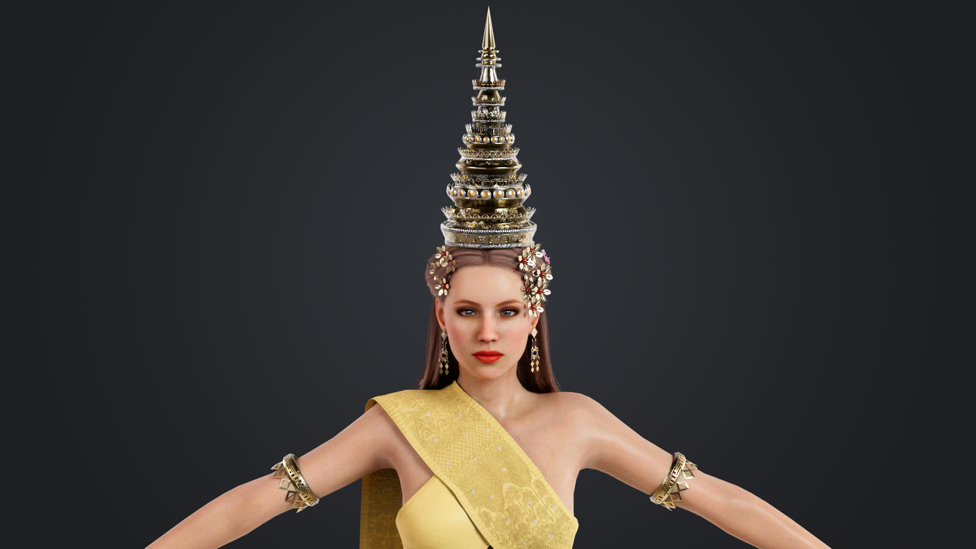 Thai Female Traditional Costume 3D model_6