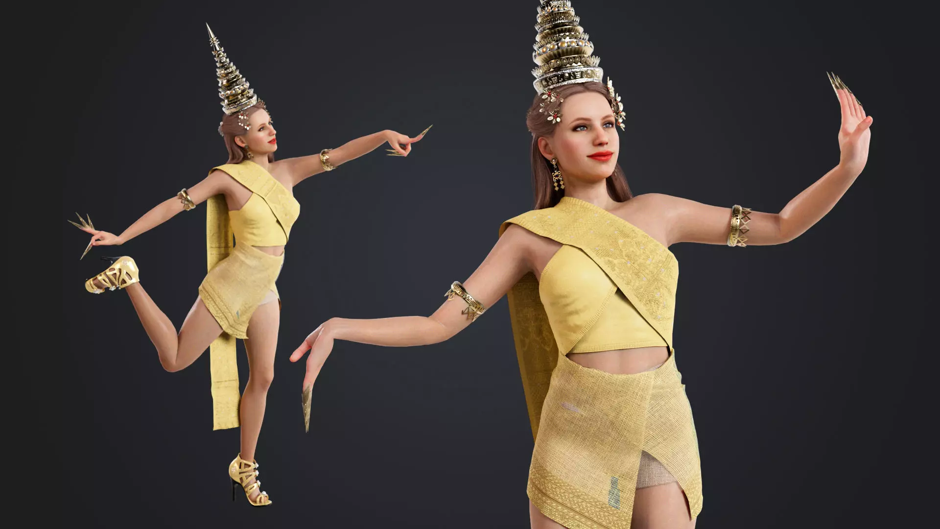 Thai Female Traditional Costume 3D model_0