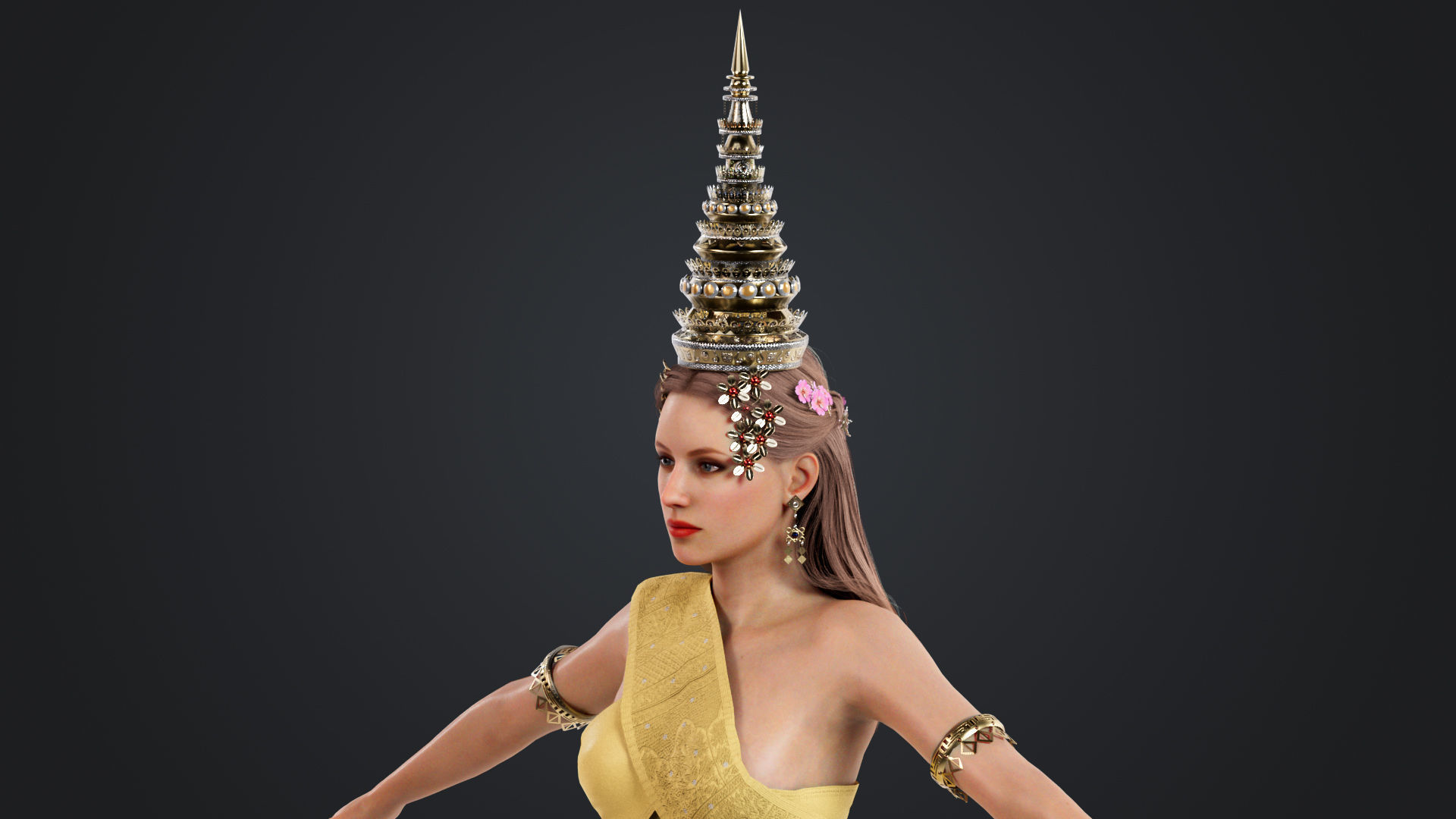 Thai Female Traditional Costume 3D model_7