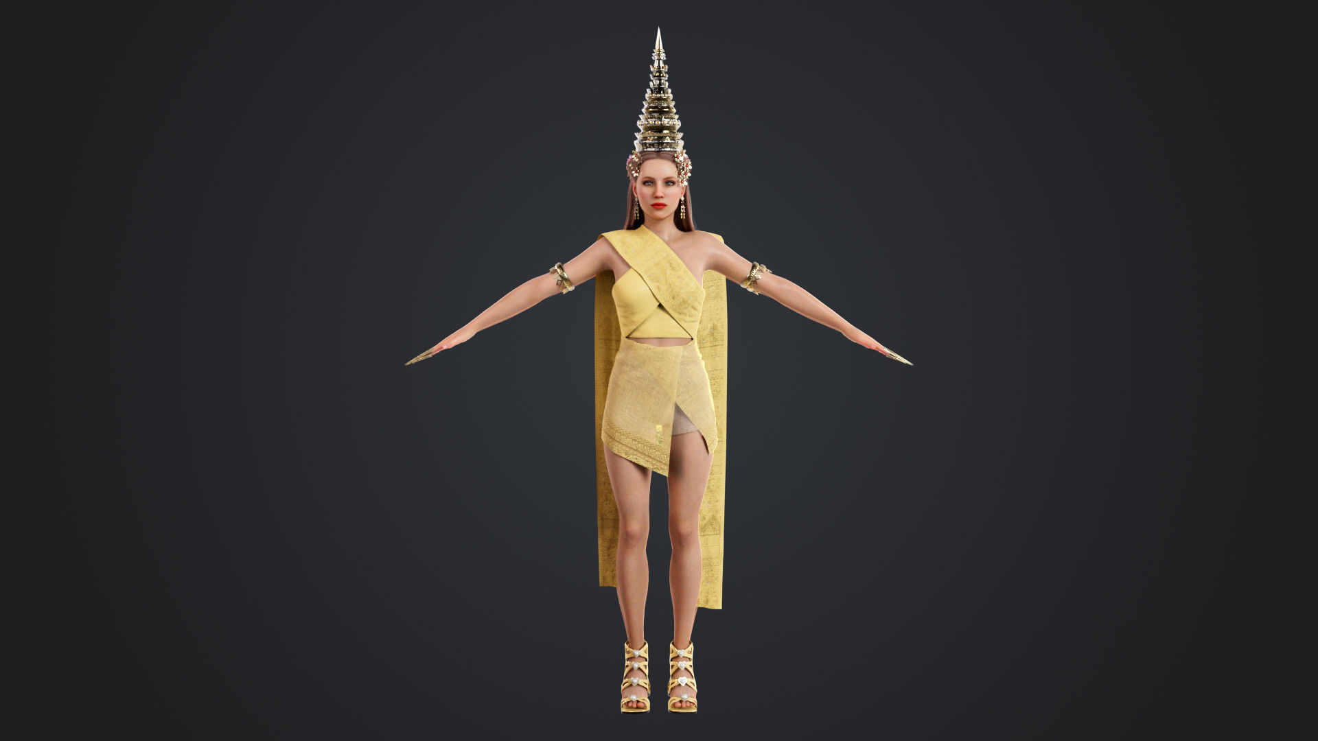 Thai Female Traditional Costume 3D model_1