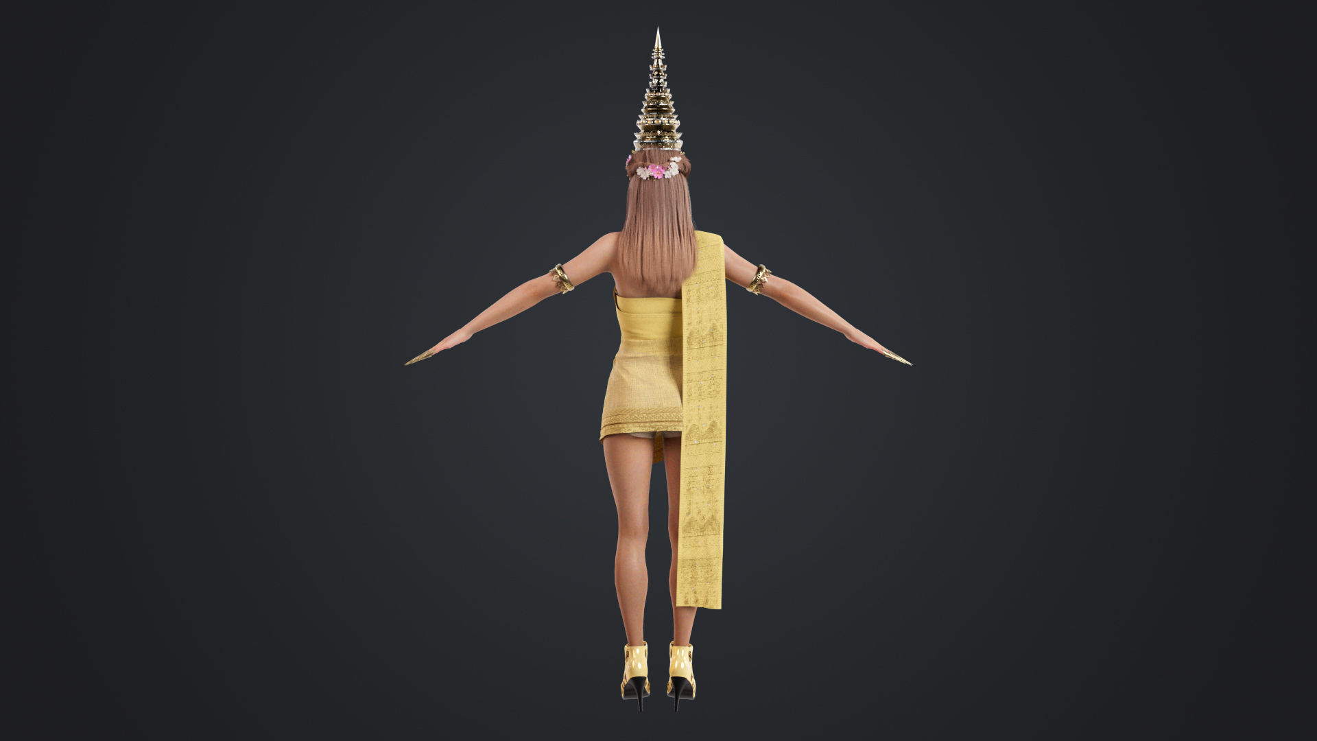 Thai Female Traditional Costume 3D model_5
