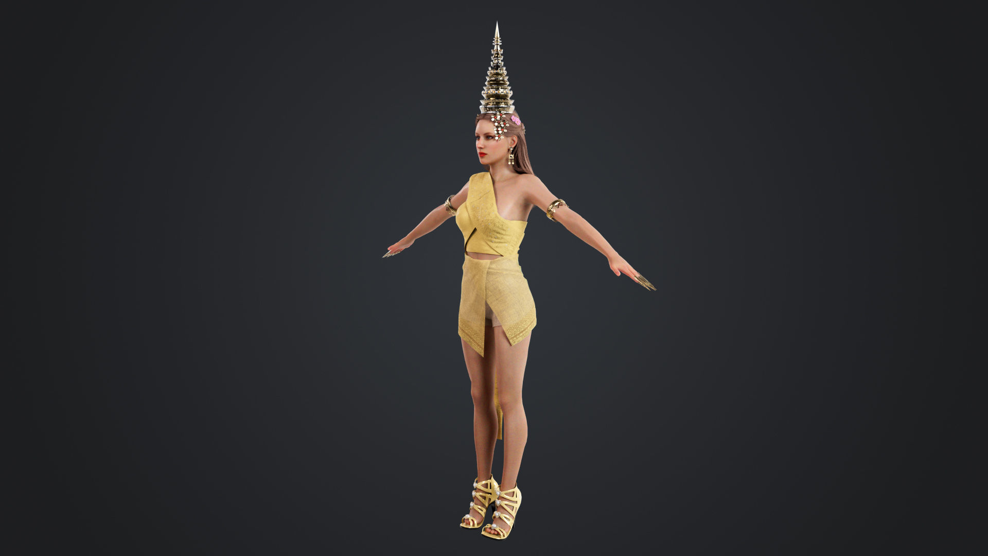 Thai Female Traditional Costume 3D model_2