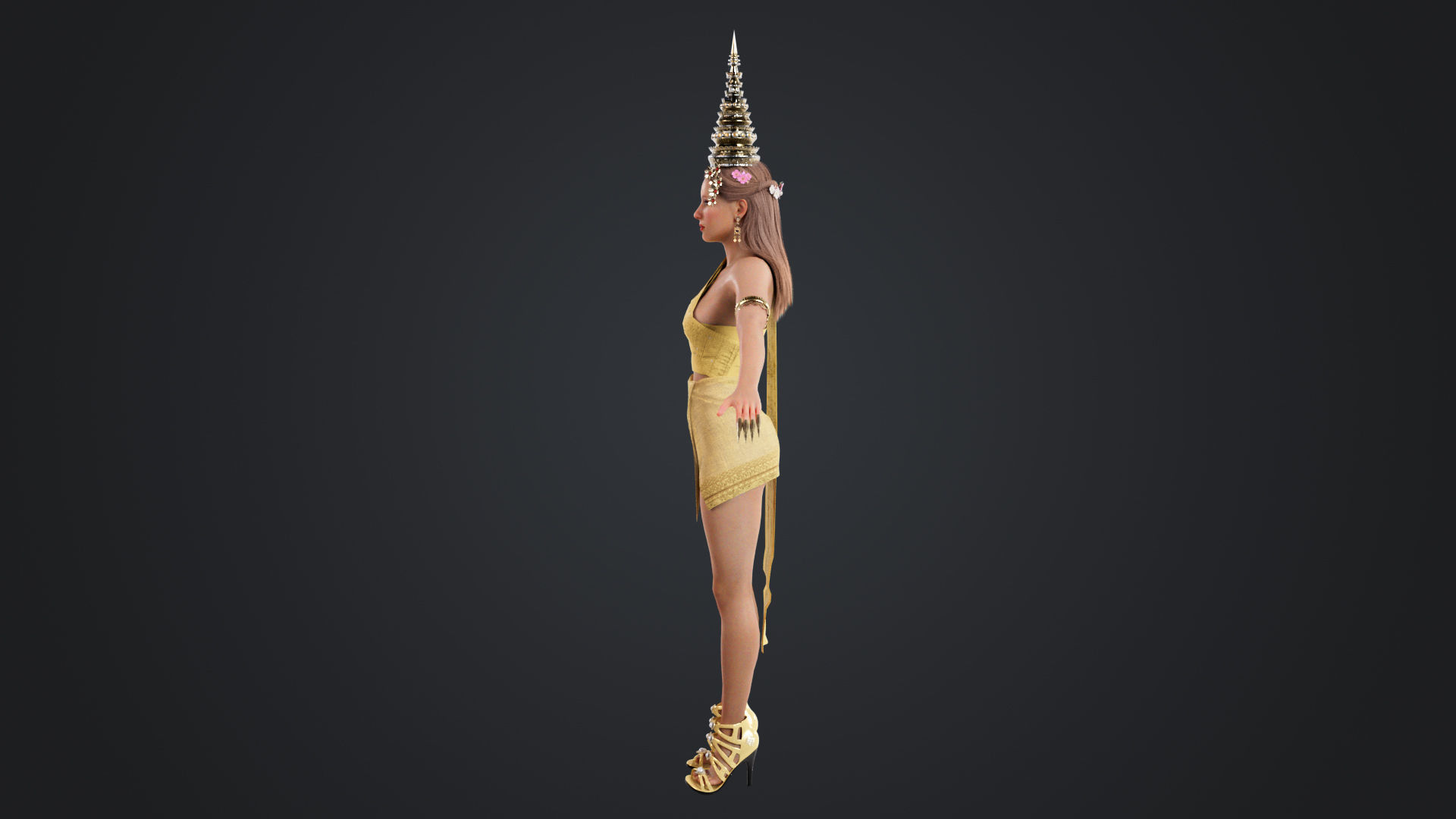 Thai Female Traditional Costume 3D model_3