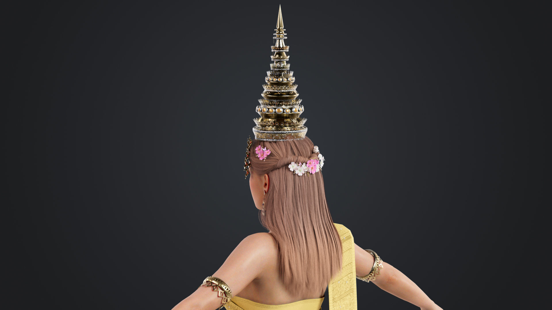 Thai Female Traditional Costume 3D model_9
