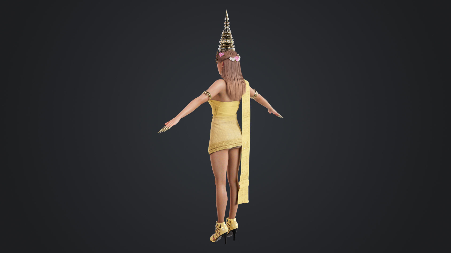 Thai Female Traditional Costume 3D model_4