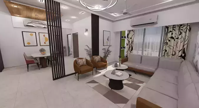 3 BHK Apartment Interior with Assets Low-poly 3D model