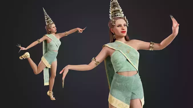 Thai Female Traditional Costume 3D model