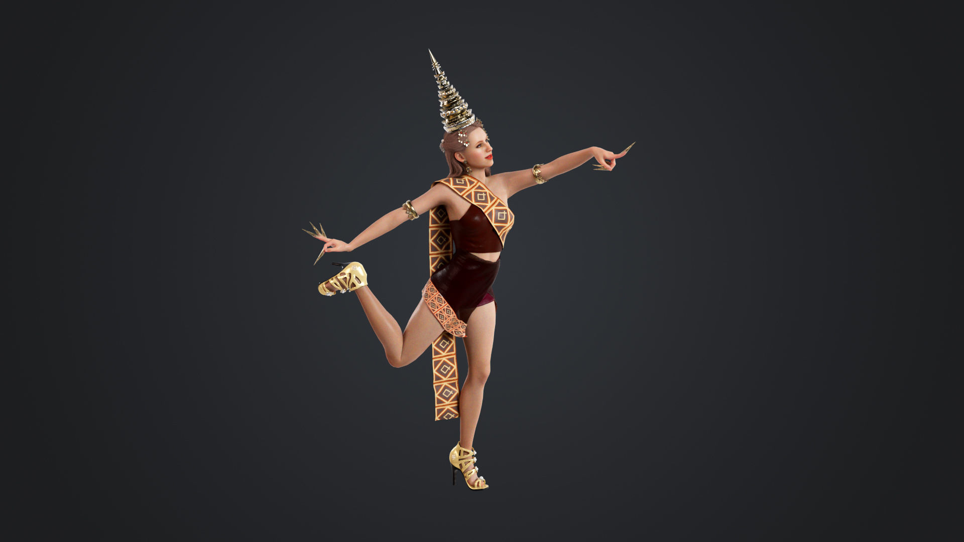 Thai Female Traditional Costume 3D model_15