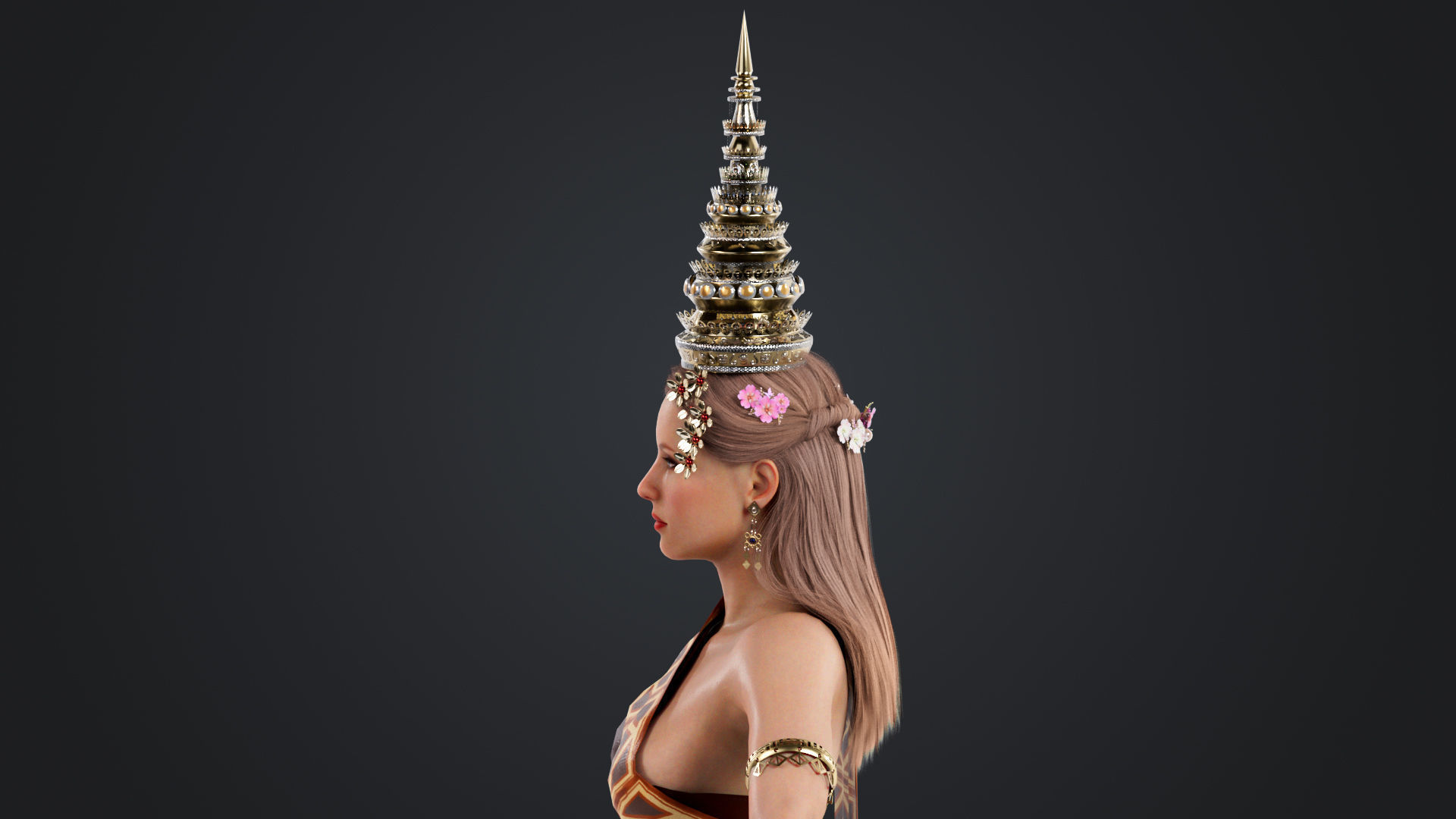 Thai Female Traditional Costume 3D model_8