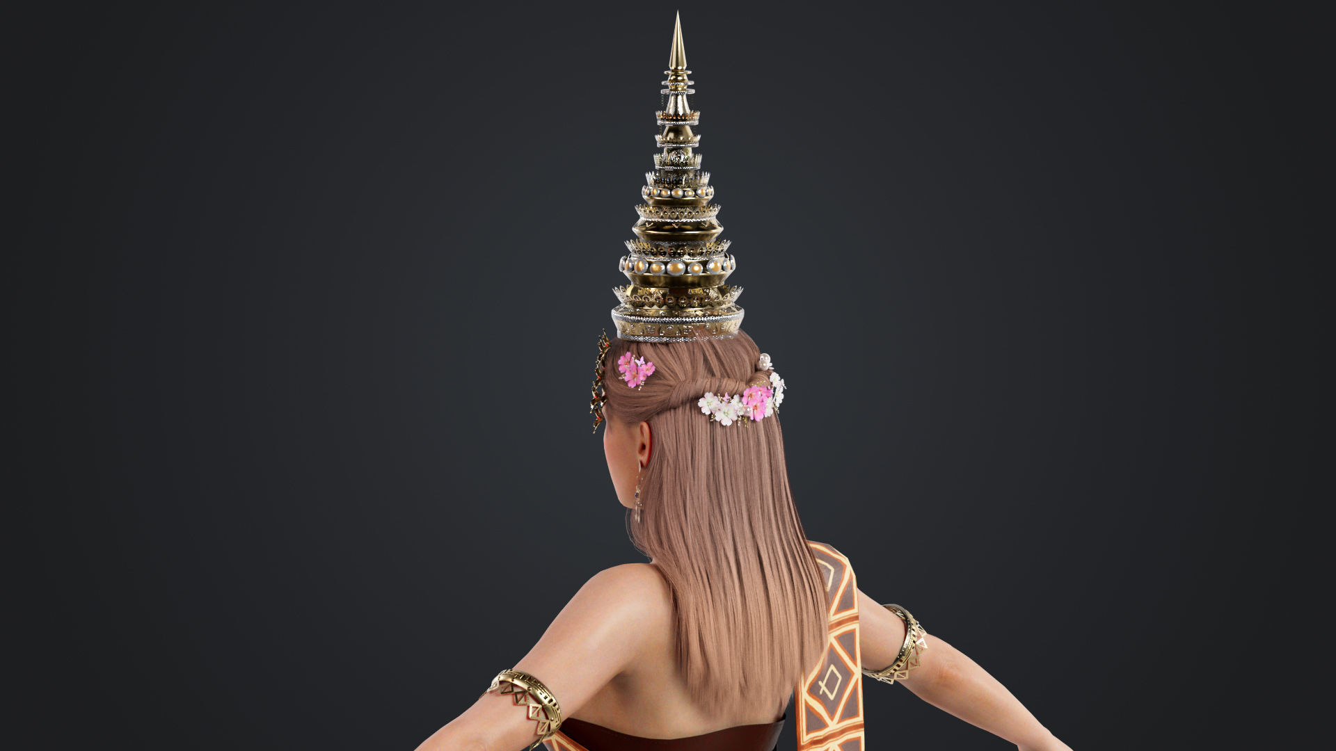 Thai Female Traditional Costume 3D model_9