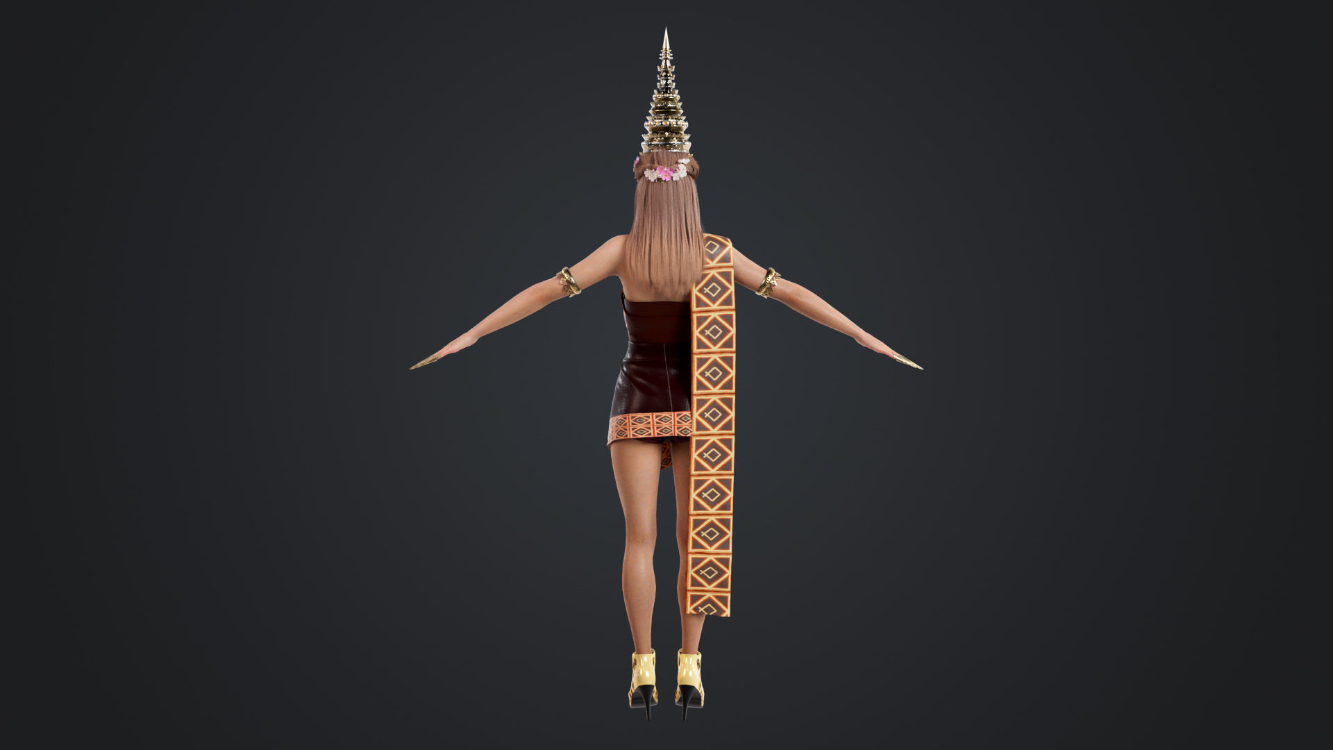Thai Female Traditional Costume 3D model_5